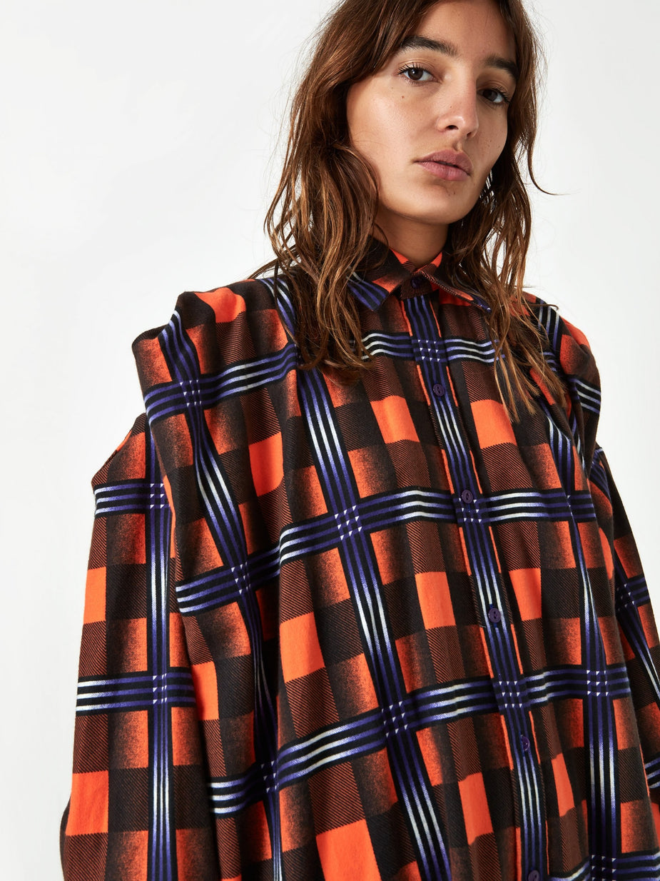 Facetasm Facetasm Checked Shirt Dress - Orange - Orange