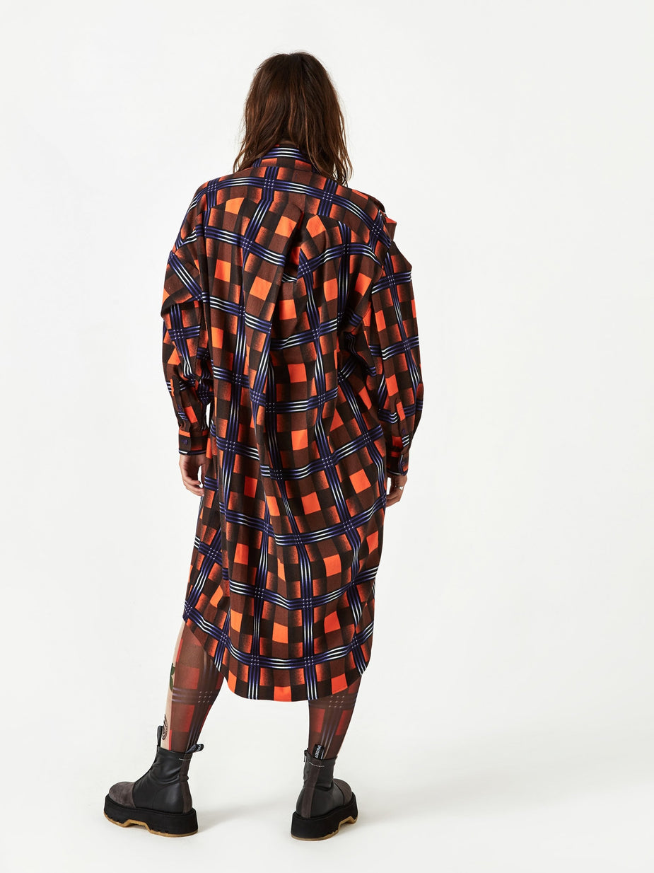Facetasm Facetasm Checked Shirt Dress - Orange - Orange