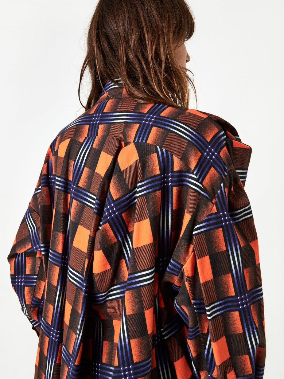 Facetasm Facetasm Checked Shirt Dress - Orange - Orange
