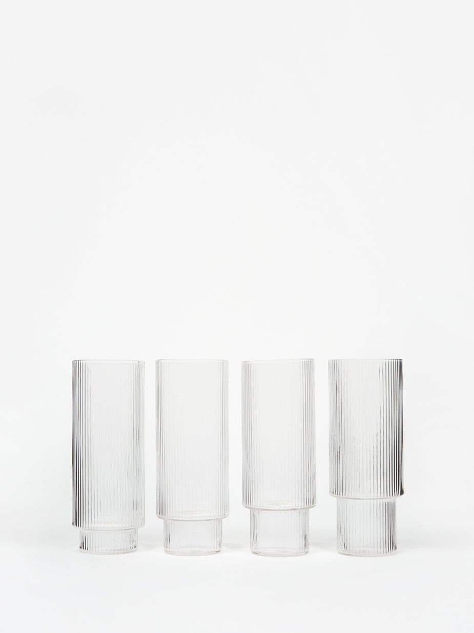 Ferm Living Ferm Living Ripple Long Drink Glass - Set of 4 - Clear - Other