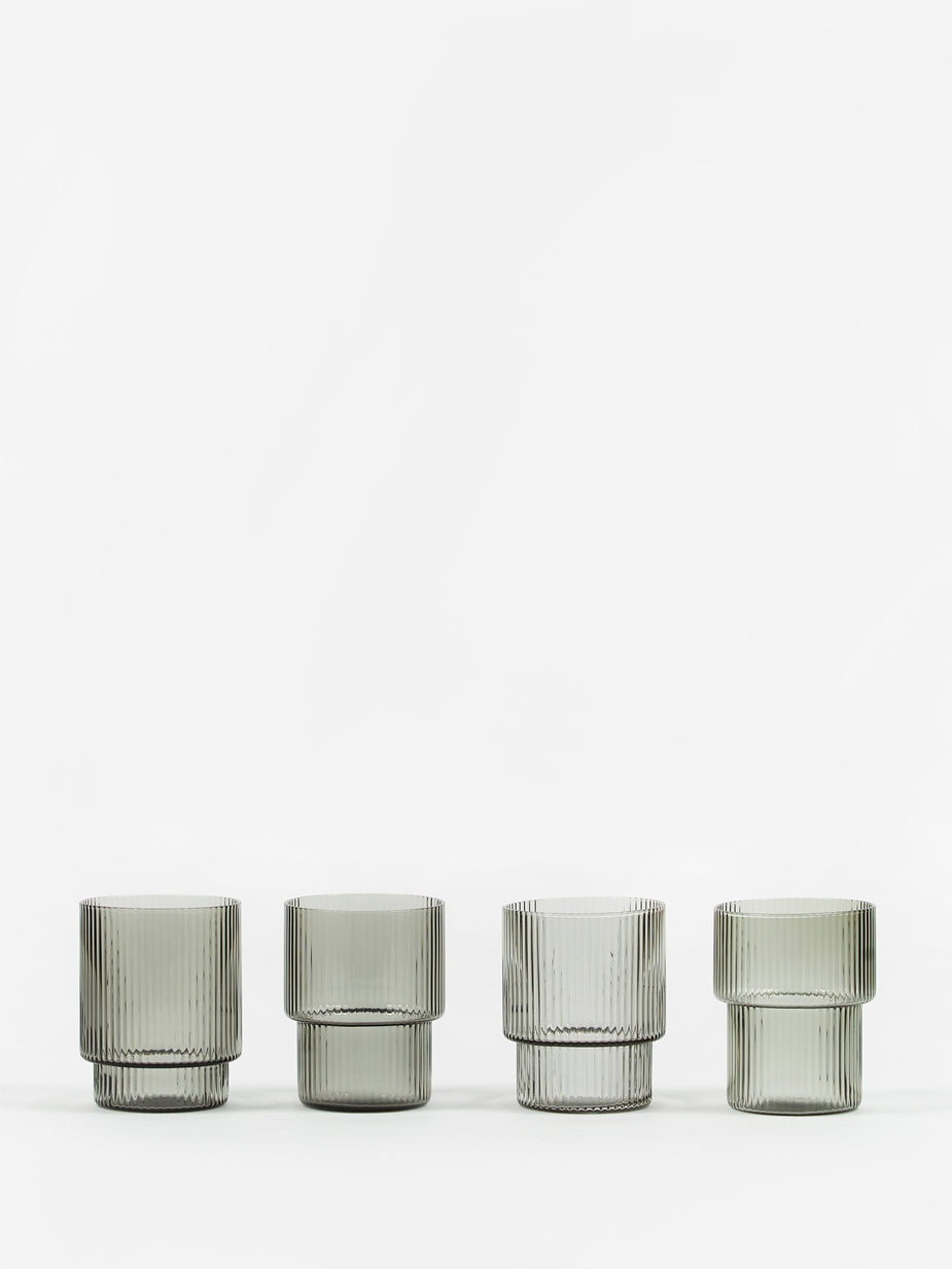 Ferm Living Ferm Living Ripple Short Drink Glass - Set of 4 - Smoked Grey - Other
