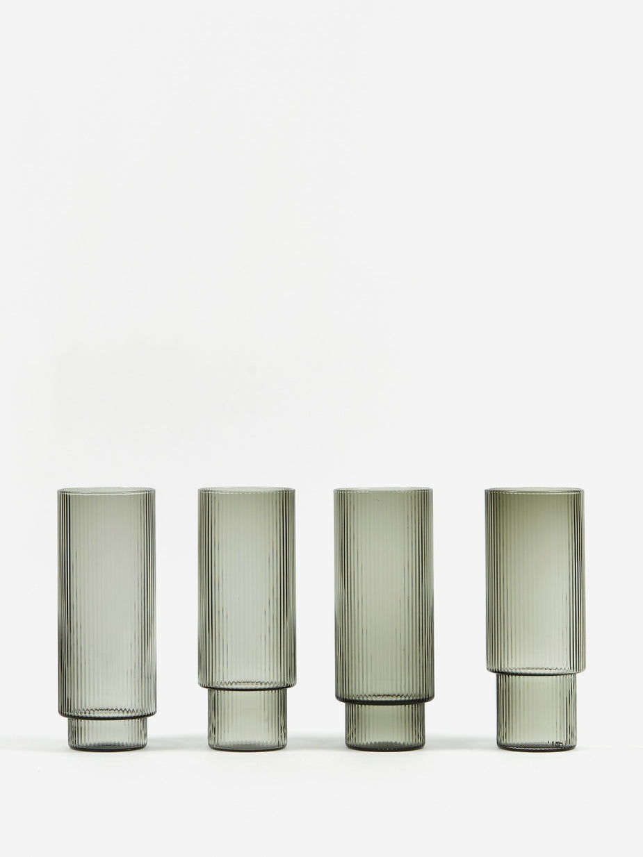 Ferm Living Ferm Living Ripple Long Drink Glass - Set of 4 - Smoke - Other