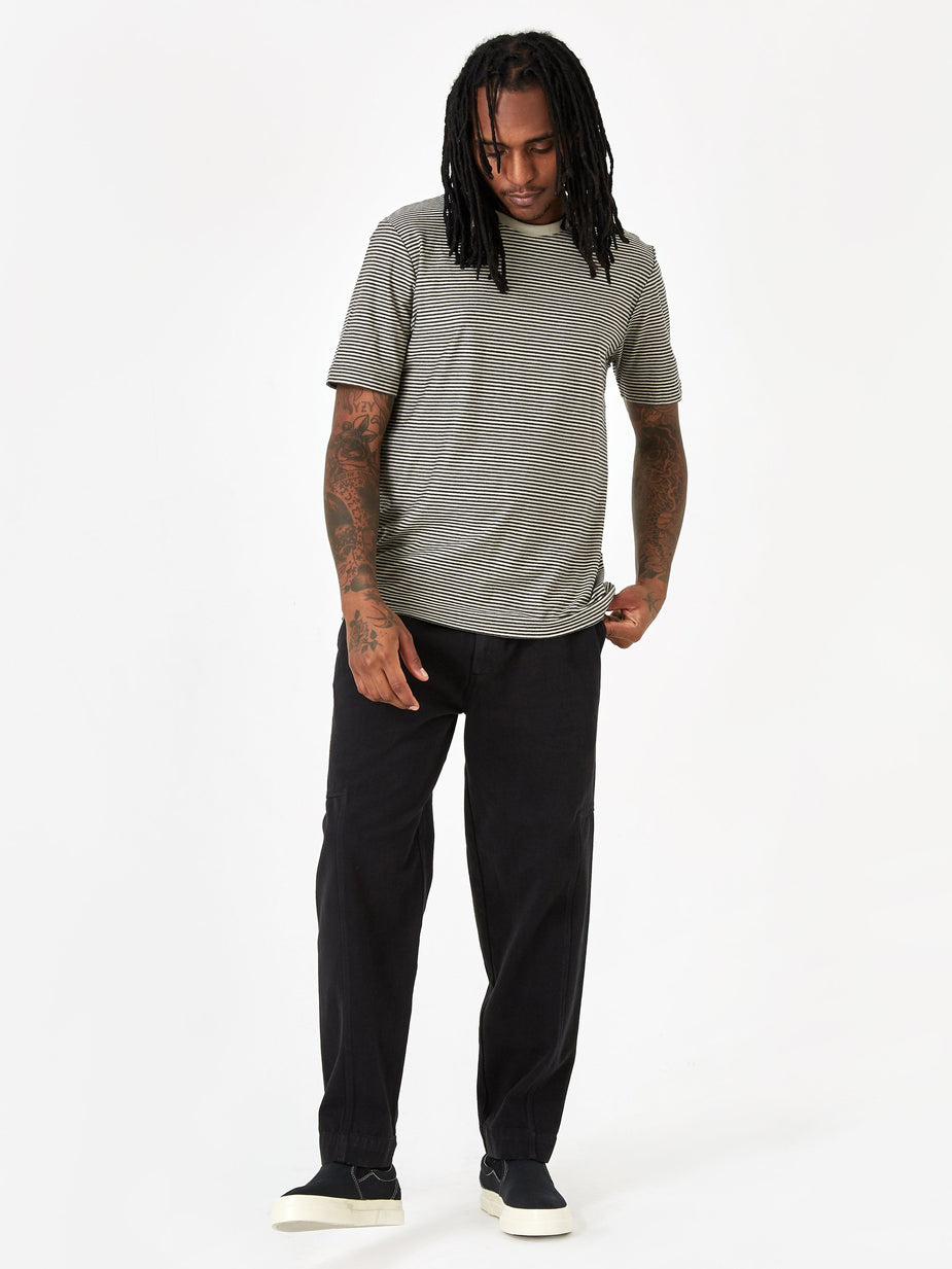 Folk Folk 1x1 Stripe Shortsleeve T-Shirt - Charcoal Melange Stone - Grey