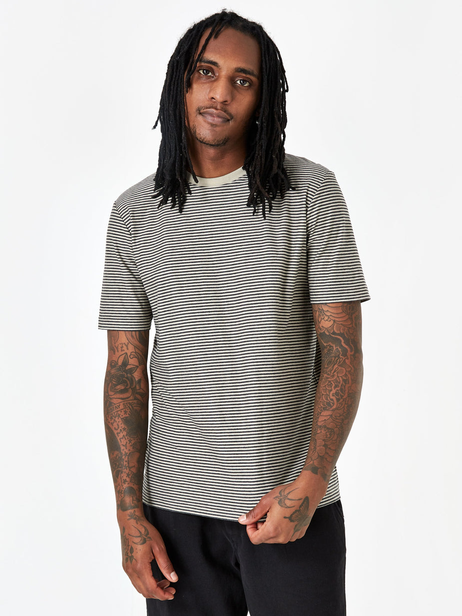 Folk Folk 1x1 Stripe Shortsleeve T-Shirt - Charcoal Melange Stone - Grey