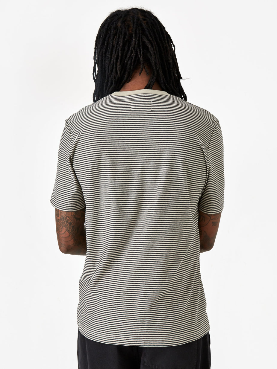Folk Folk 1x1 Stripe Shortsleeve T-Shirt - Charcoal Melange Stone - Grey