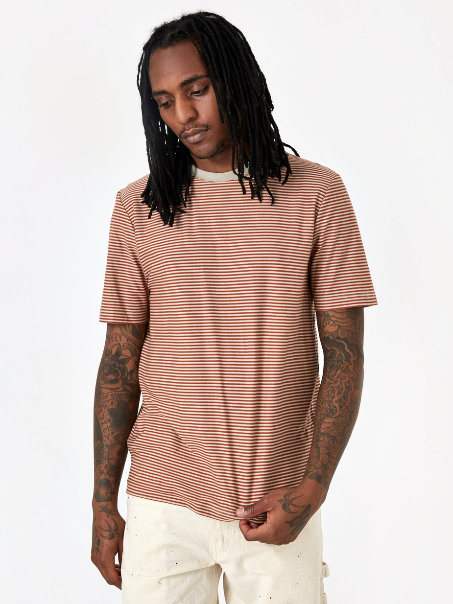 Folk Folk 1x1 Stripe Shortsleeve T-Shirt - Cinnamon Stone - Grey