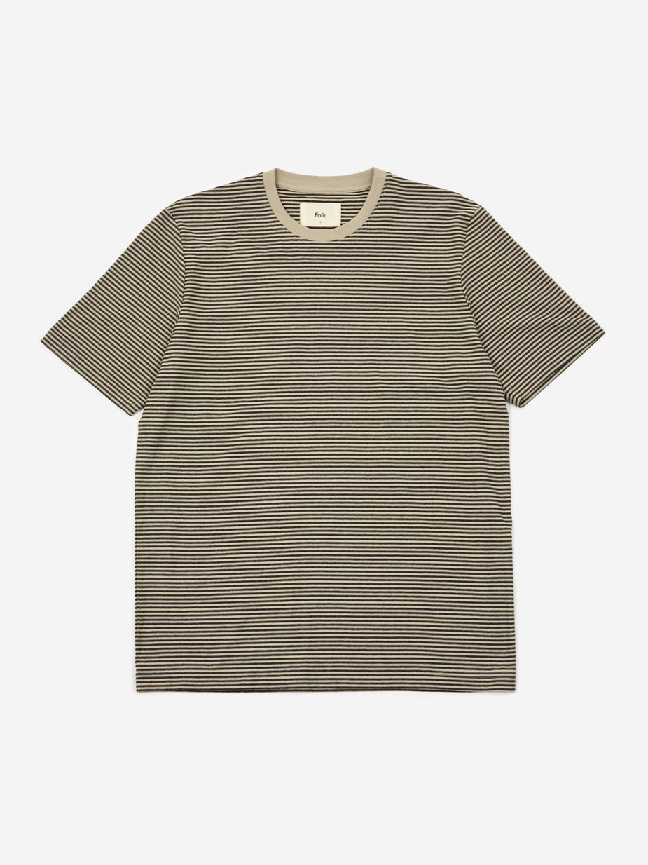 Folk Folk 1x1 Stripe Shortsleeve T-Shirt - Charcoal Melange Stone - Grey