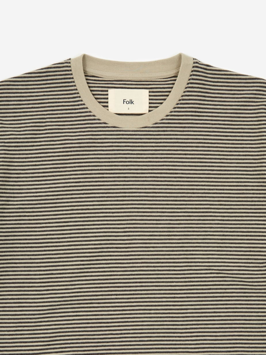 Folk Folk 1x1 Stripe Shortsleeve T-Shirt - Charcoal Melange Stone - Grey