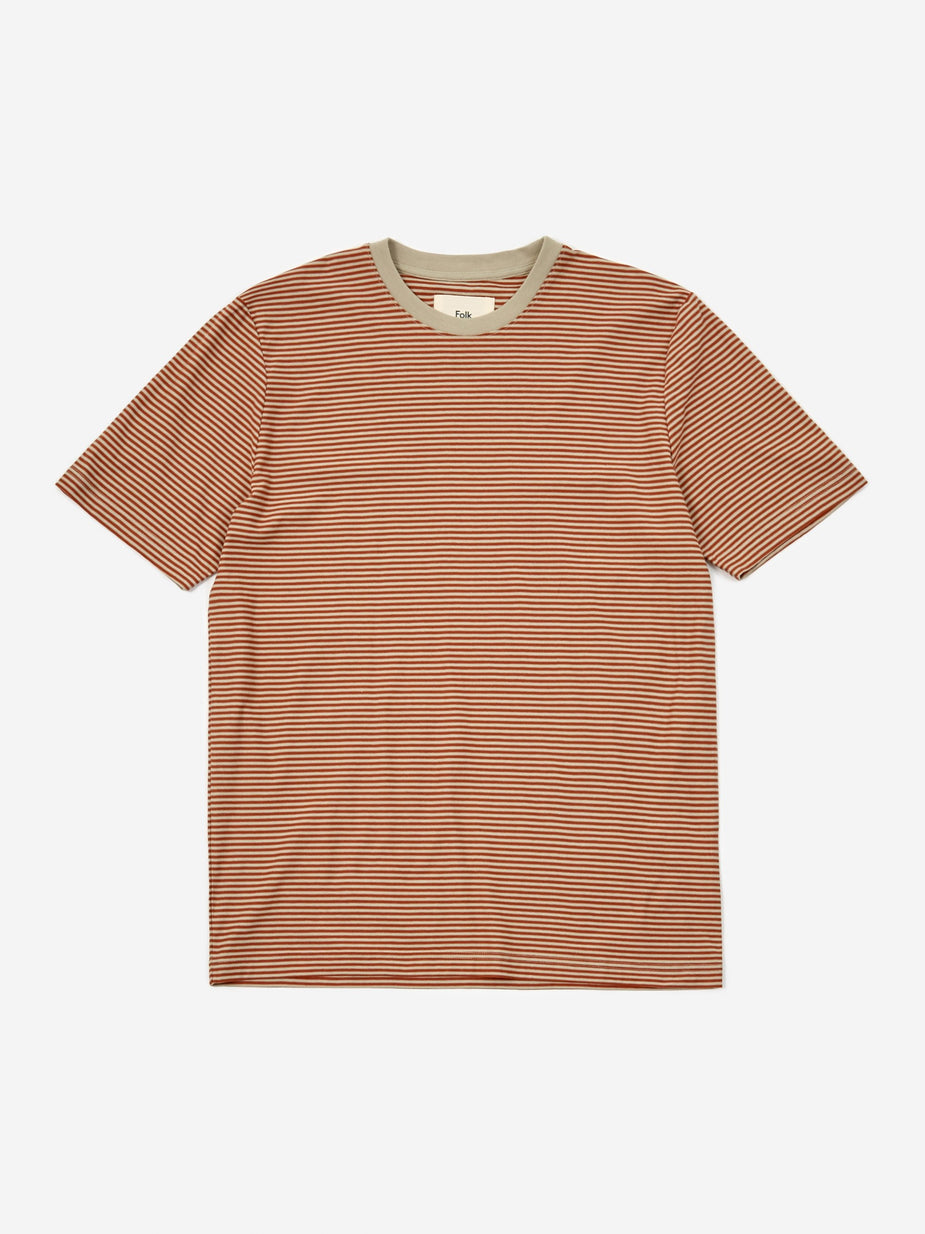 Folk Folk 1x1 Stripe Shortsleeve T-Shirt - Cinnamon Stone - Grey