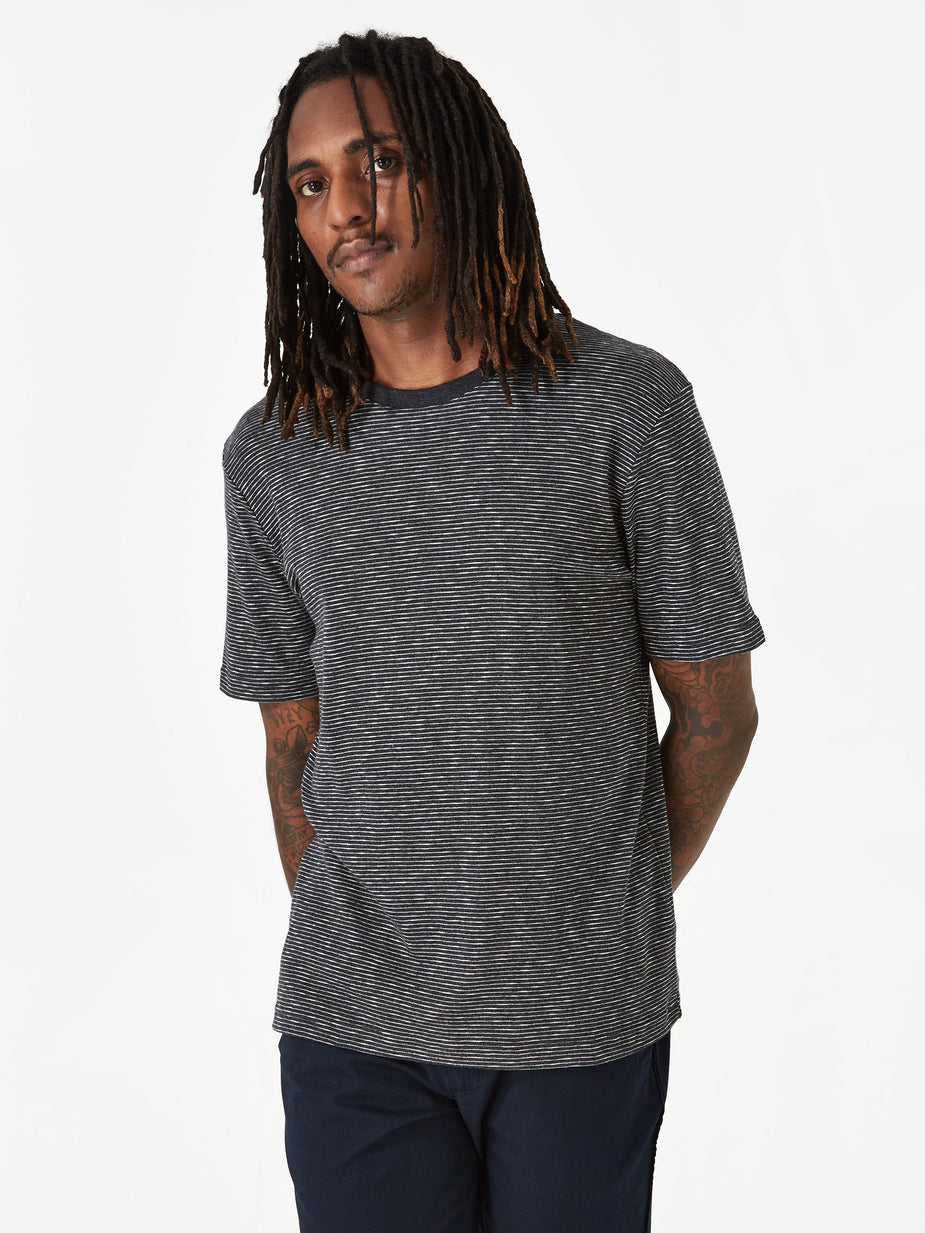 Folk Folk Fine Stripe T-Shirt - Charcoal Melange/Ecru - Neutrals