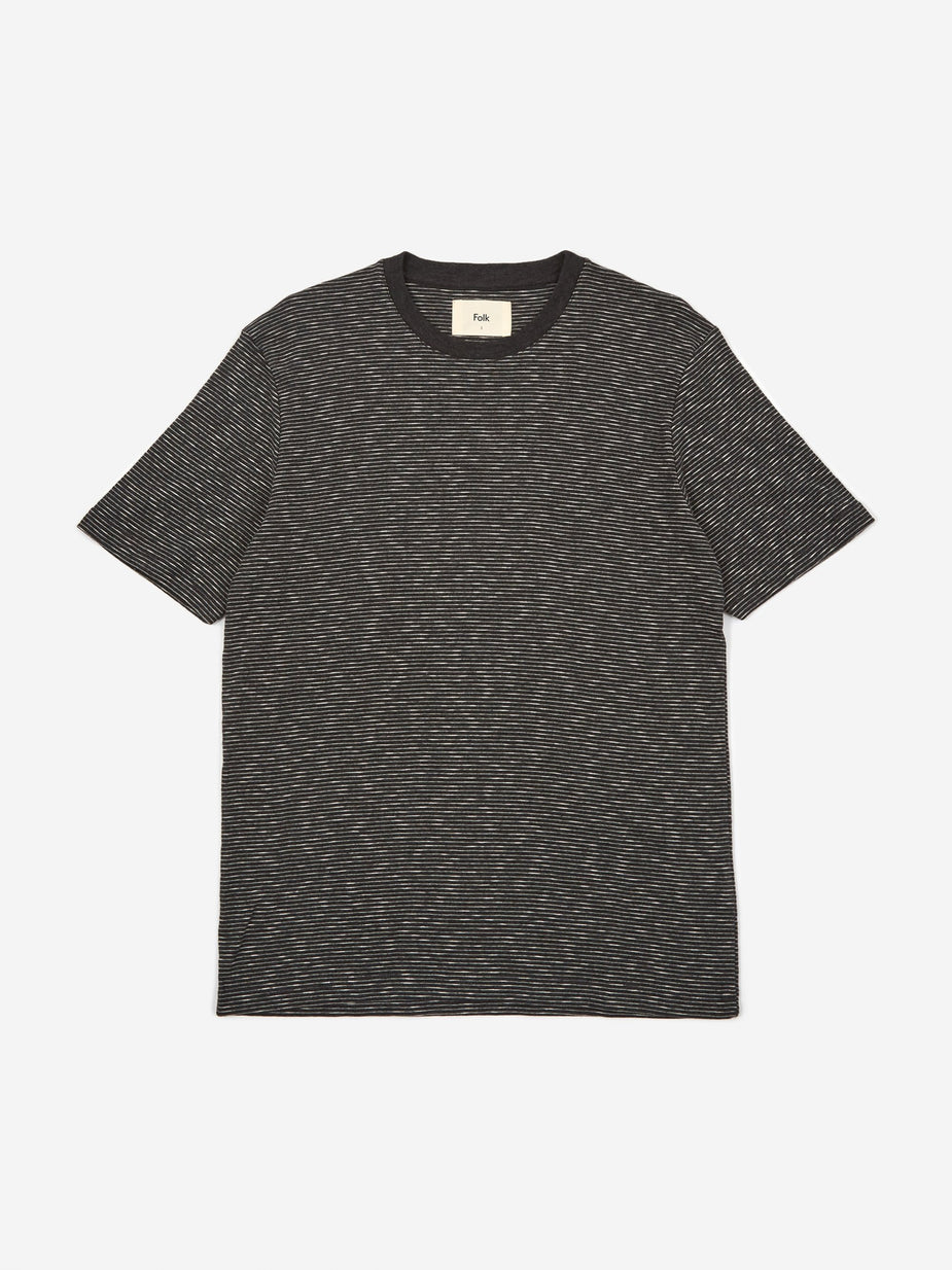 Folk Folk Fine Stripe T-Shirt - Charcoal Melange/Ecru - Neutrals