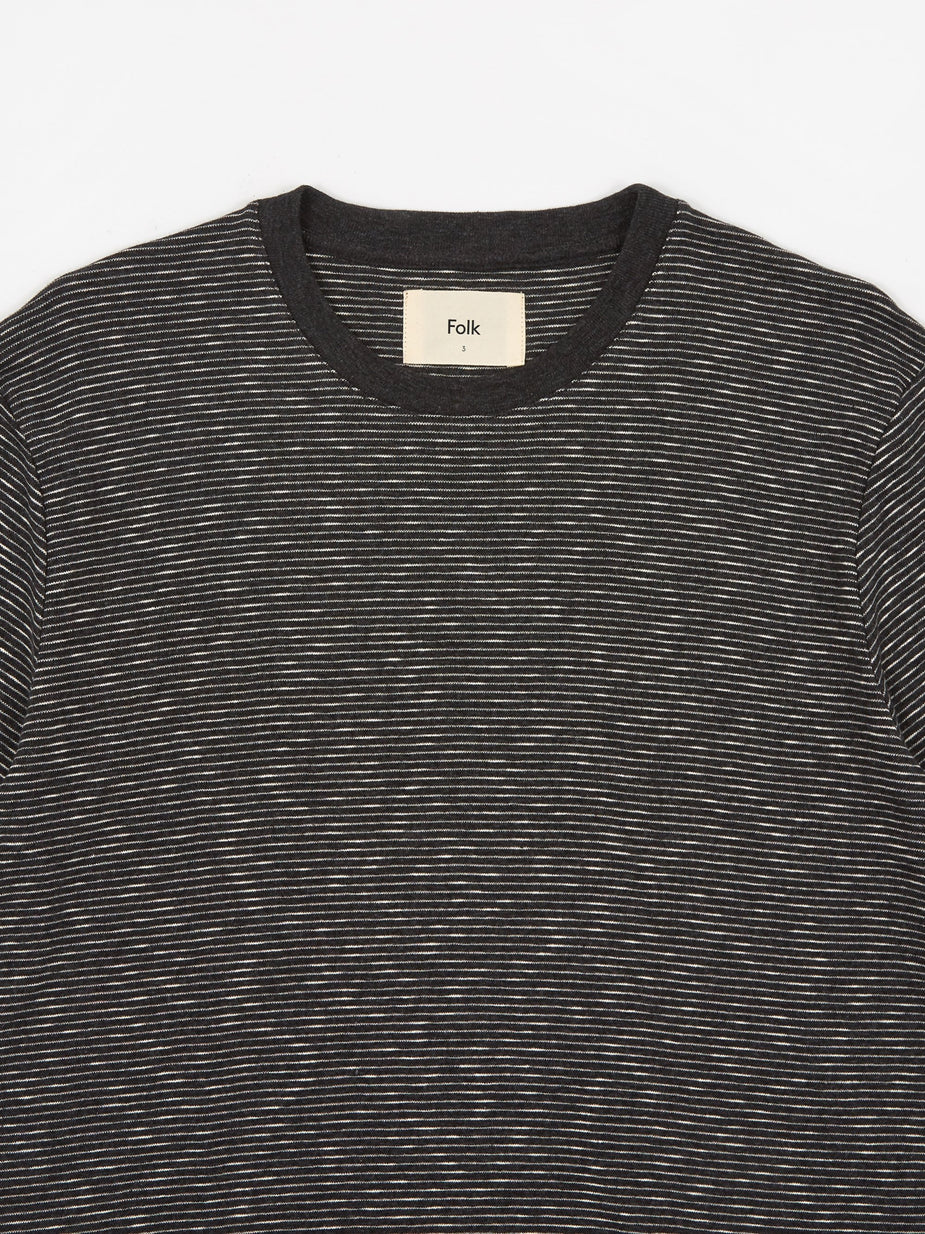 Folk Folk Fine Stripe T-Shirt - Charcoal Melange/Ecru - Neutrals