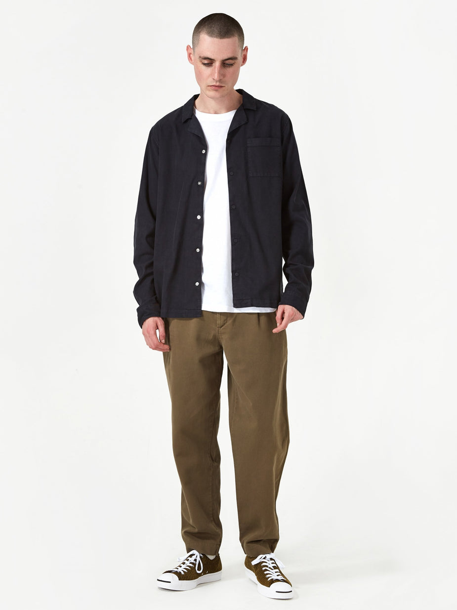 Folk Folk Longsleeve Soft Collar Shirt - Washed Navy - Blue