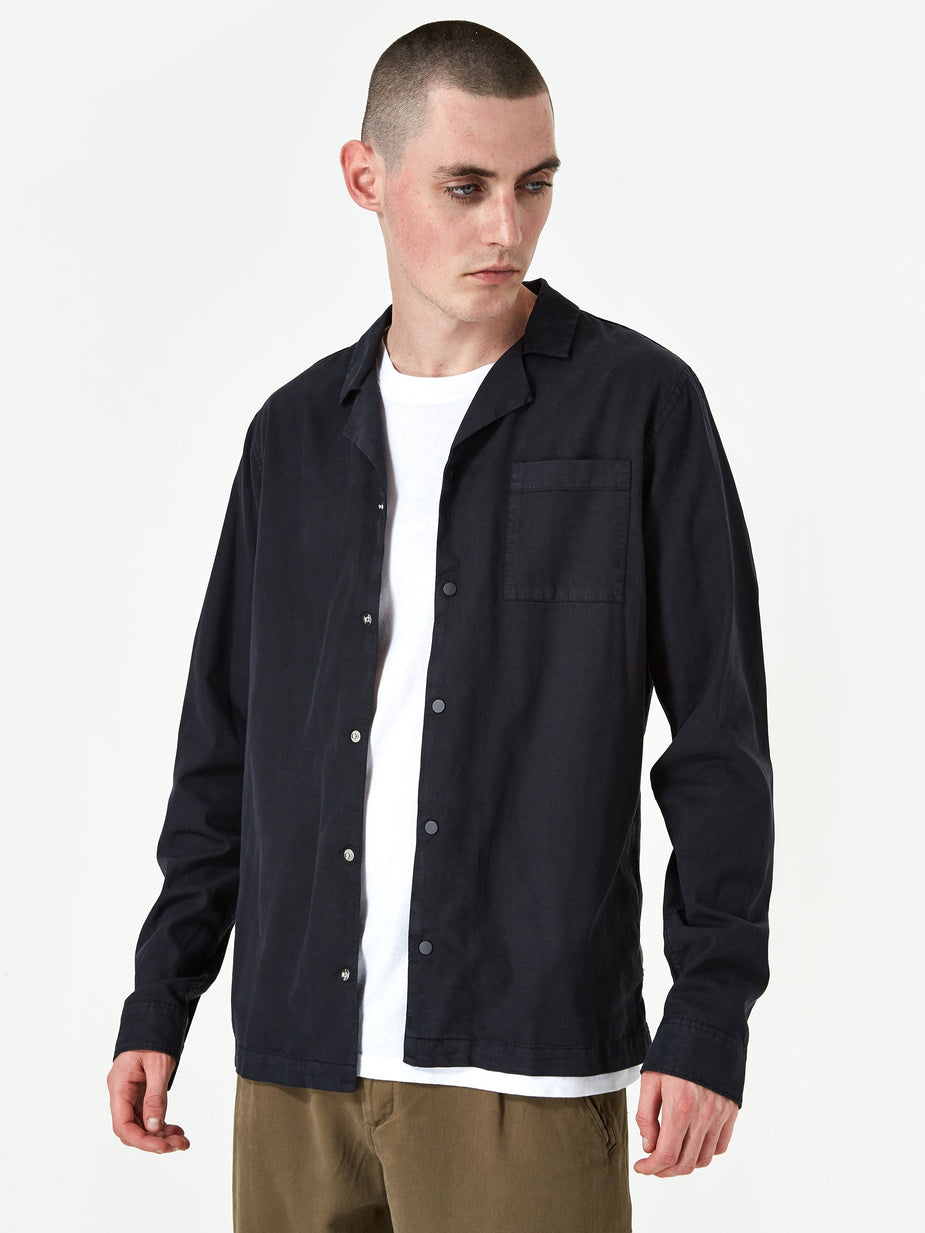 Folk Folk Longsleeve Soft Collar Shirt - Washed Navy - Blue