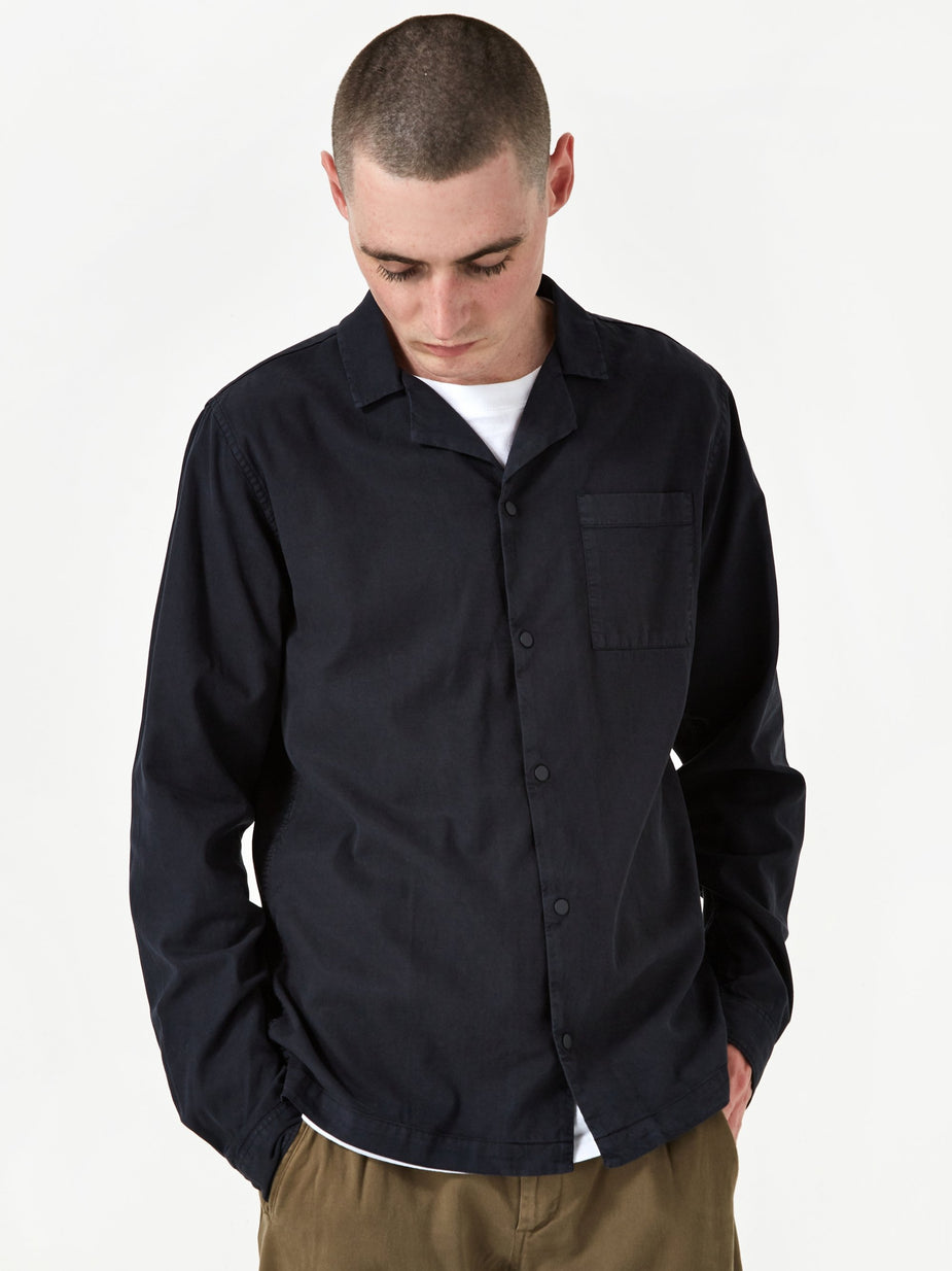 Folk Folk Longsleeve Soft Collar Shirt - Washed Navy - Blue