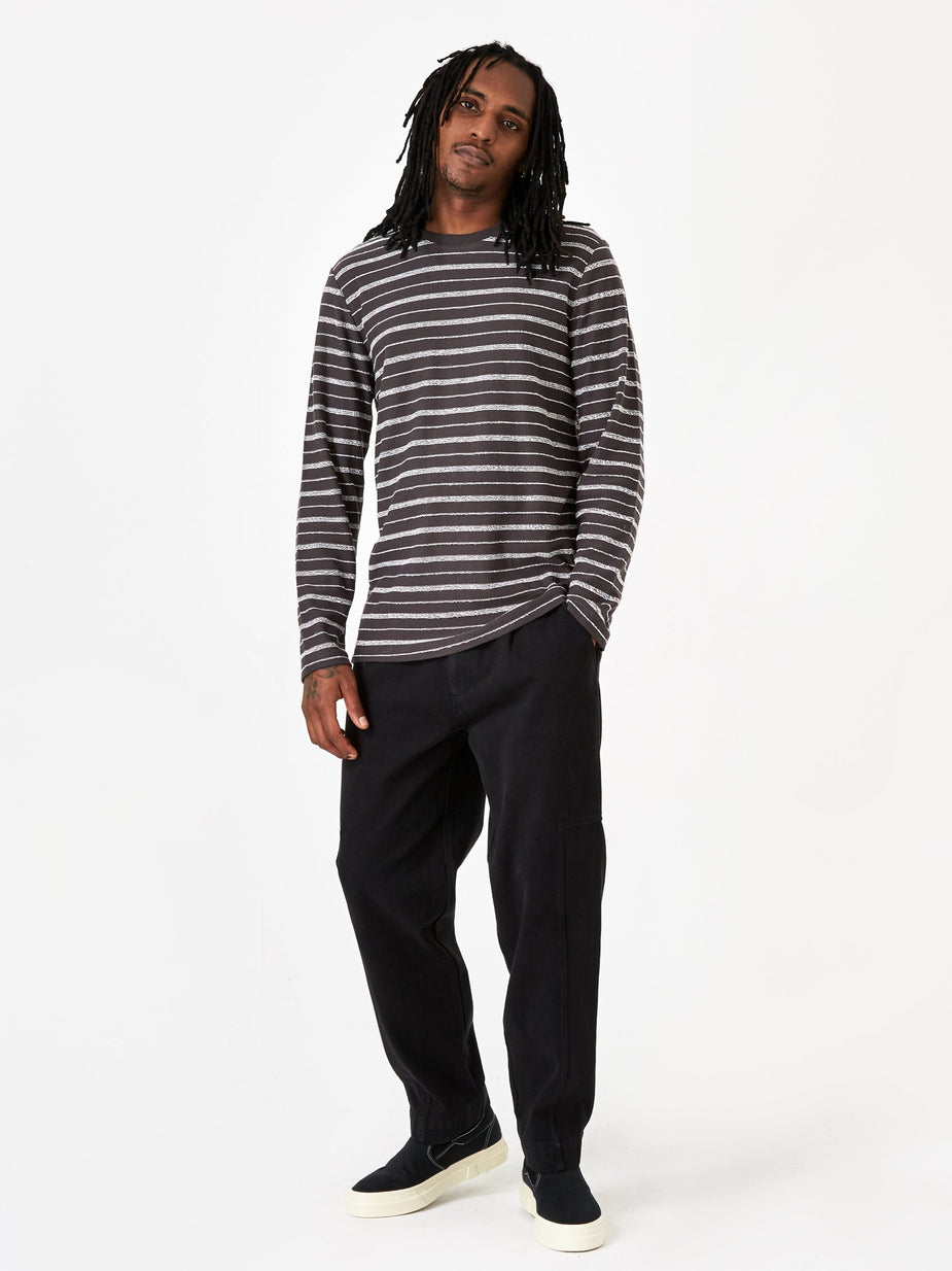 Folk Folk Longsleeve Textured Stripe T-Shirt - Charcoal Ecru - Neutrals