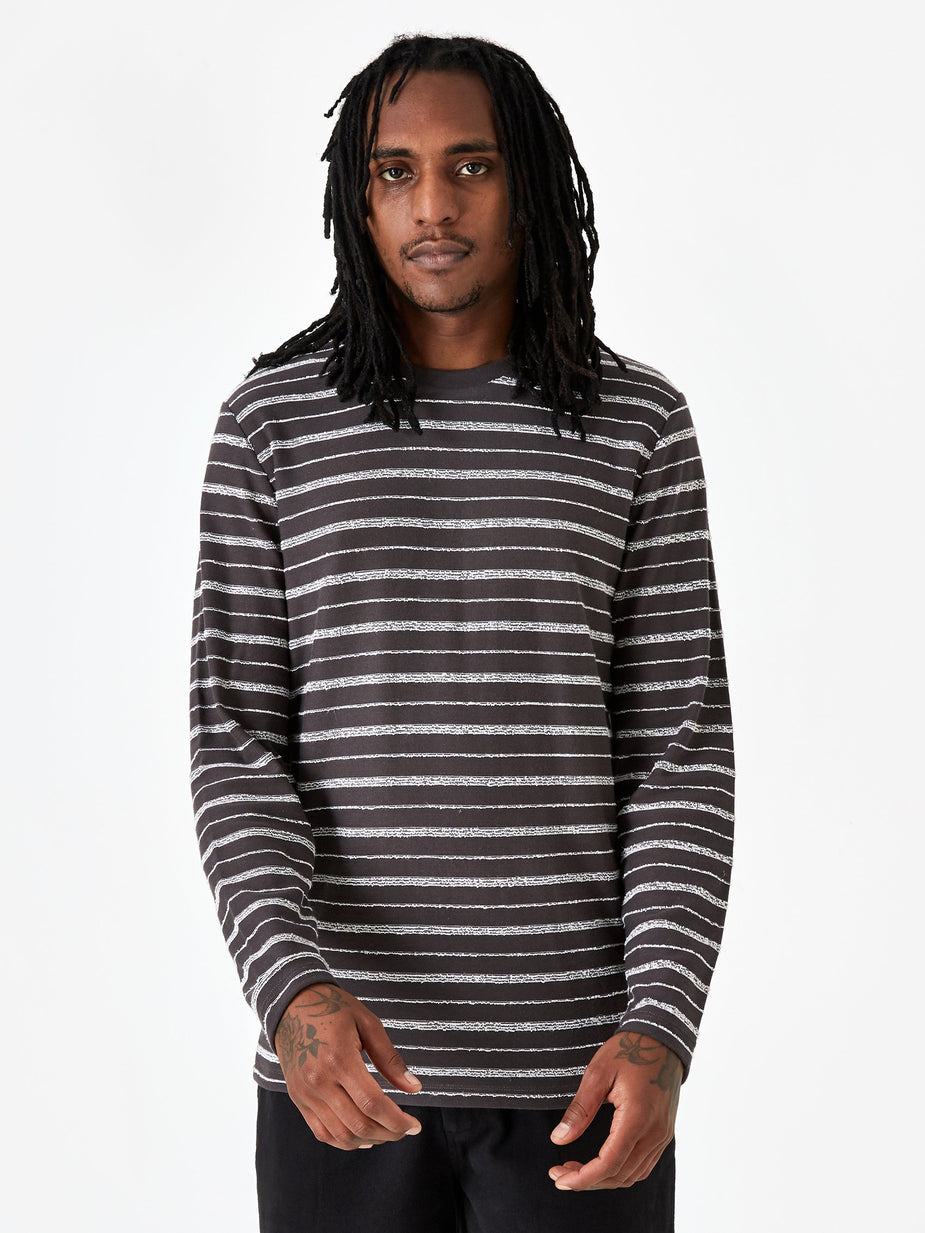 Folk Folk Longsleeve Textured Stripe T-Shirt - Charcoal Ecru - Neutrals