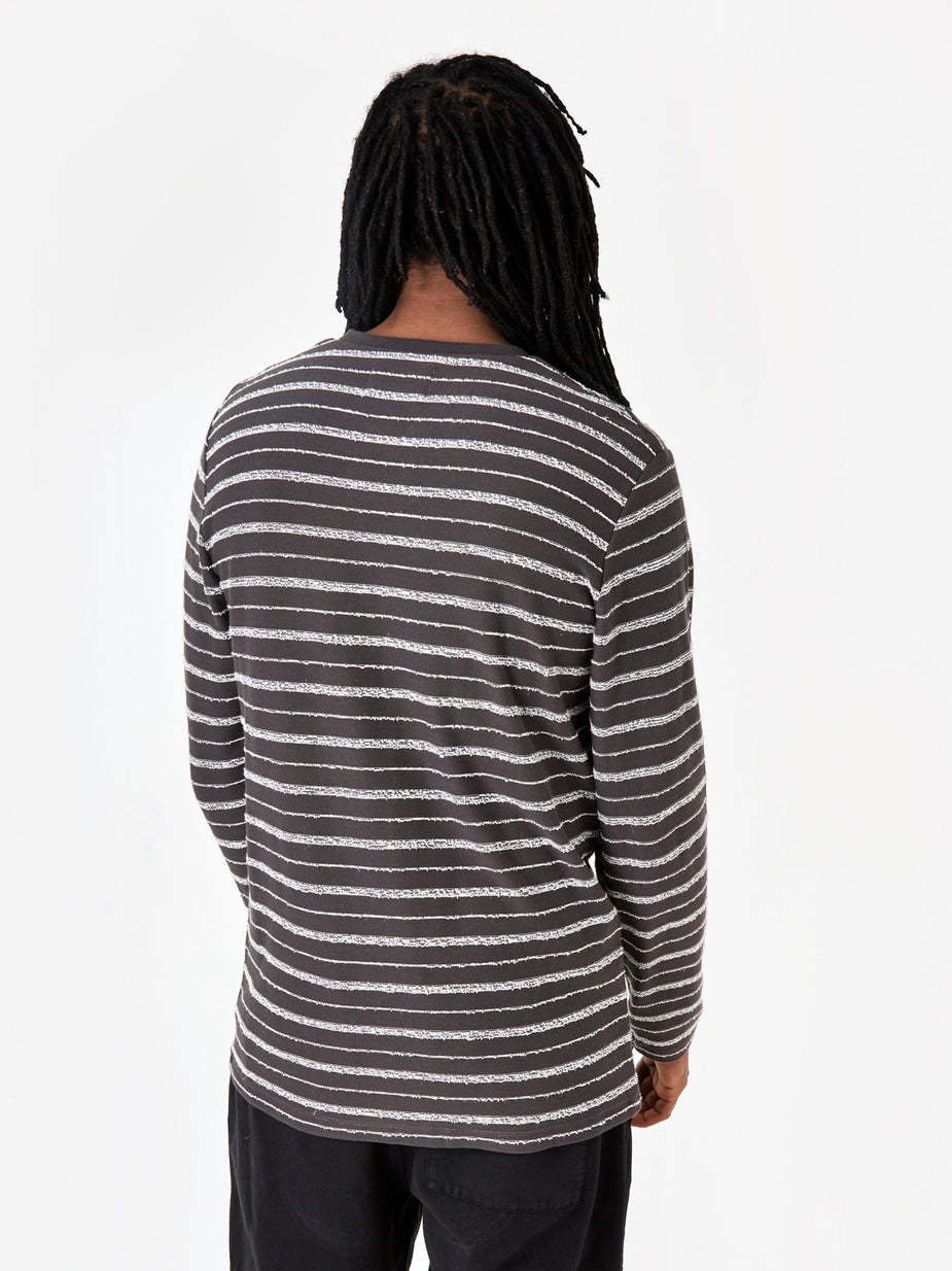 Folk Folk Longsleeve Textured Stripe T-Shirt - Charcoal Ecru - Neutrals