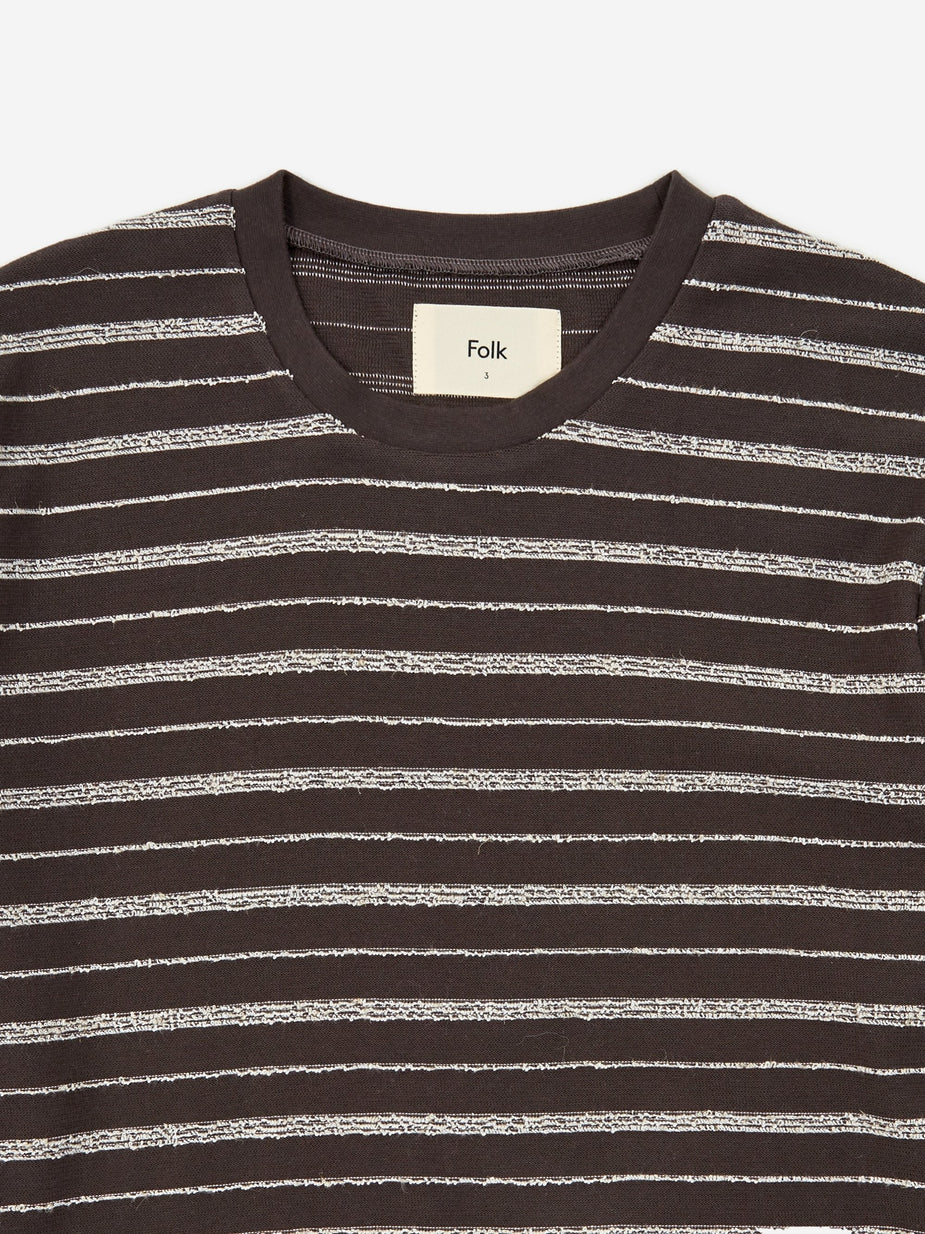Folk Folk Longsleeve Textured Stripe T-Shirt - Charcoal Ecru - Neutrals