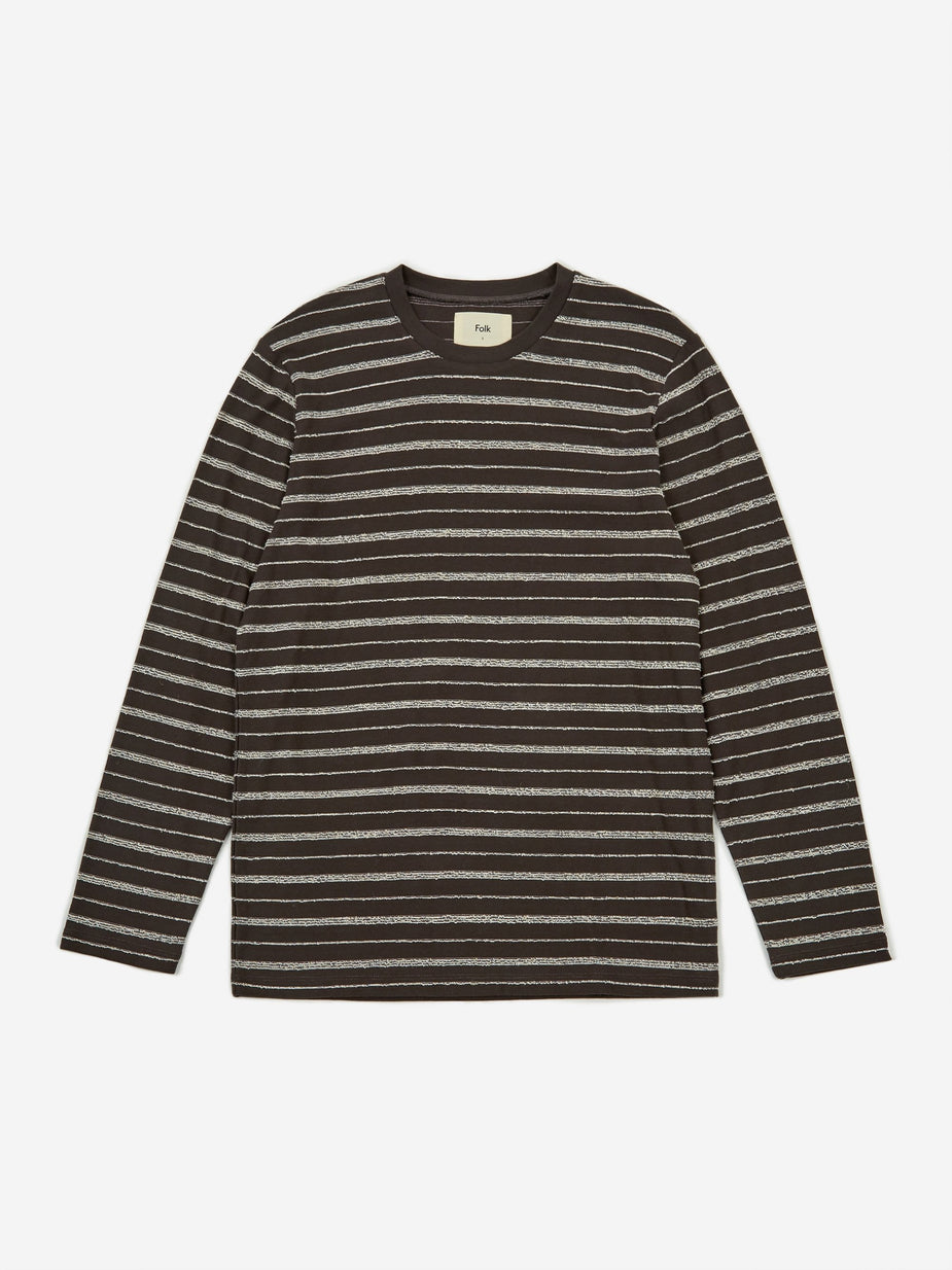 Folk Folk Longsleeve Textured Stripe T-Shirt - Charcoal Ecru - Neutrals