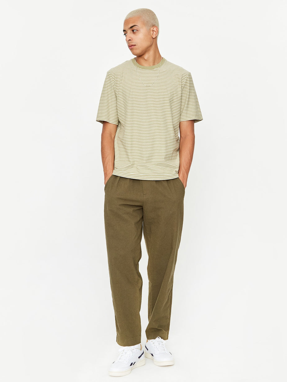 Folk Folk Pencil Stripe Shortsleeve T-Shirt - Off White Olive - White