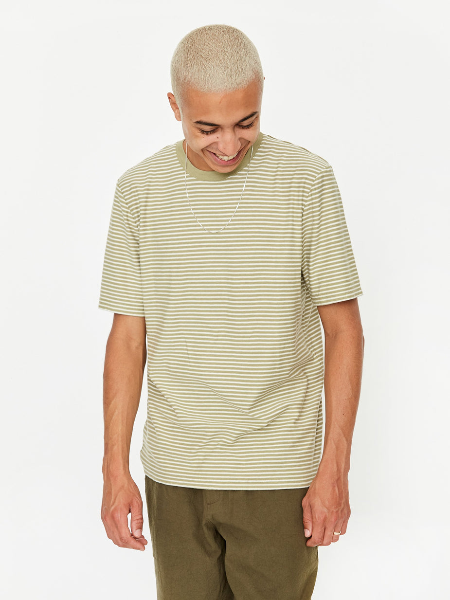 Folk Folk Pencil Stripe Shortsleeve T-Shirt - Off White Olive - White