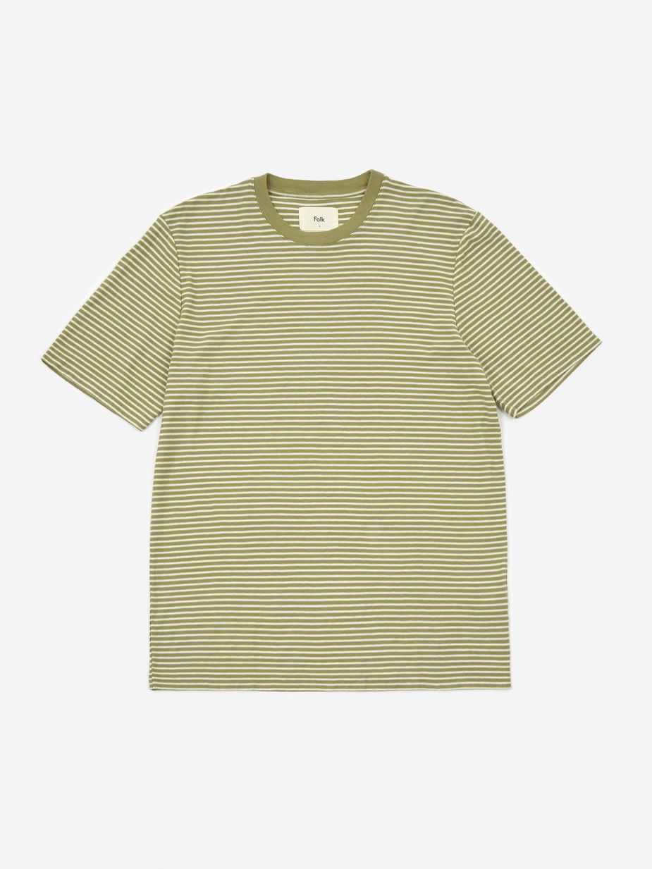 Folk Folk Pencil Stripe Shortsleeve T-Shirt - Off White Olive - White