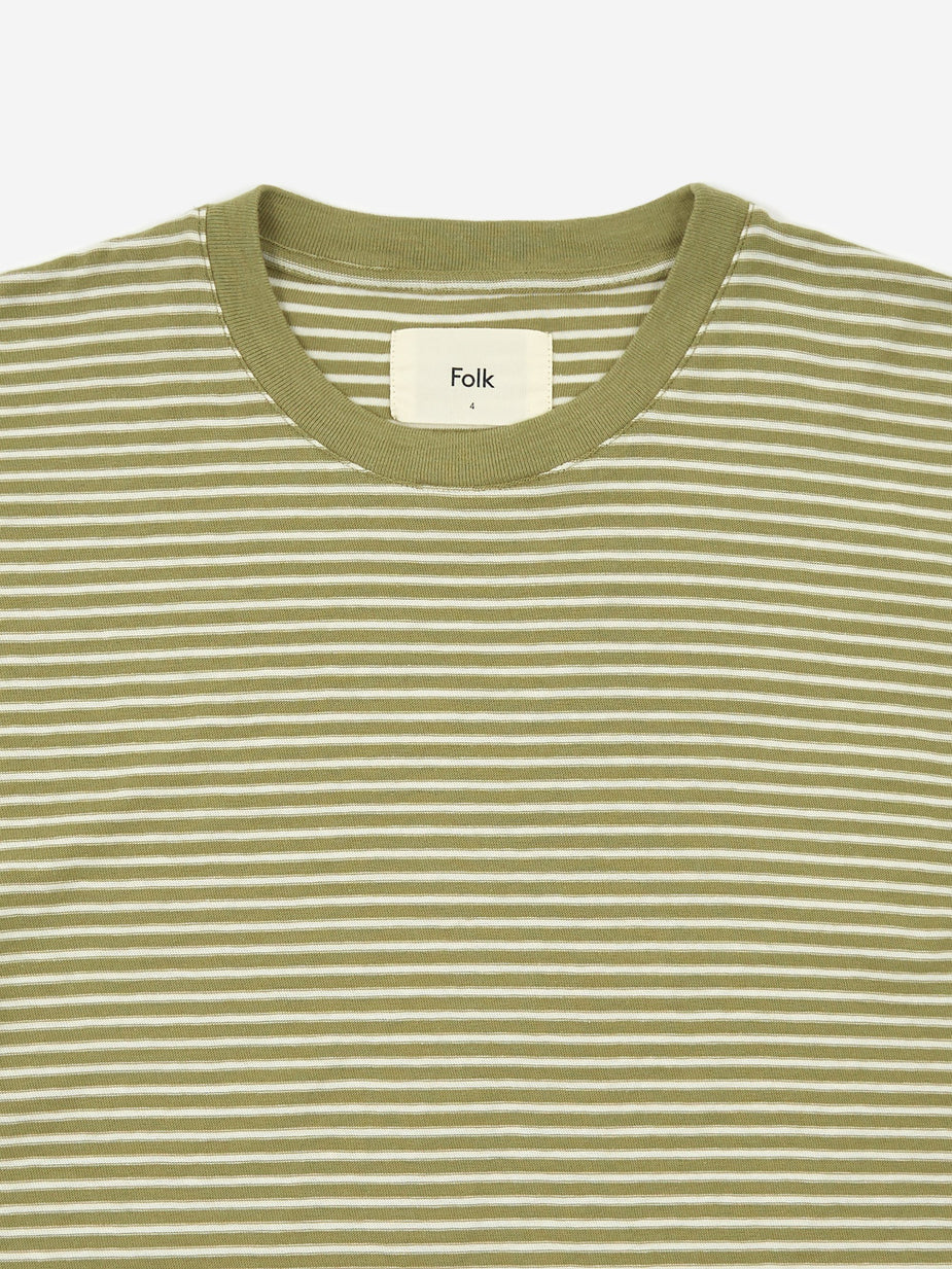Folk Folk Pencil Stripe Shortsleeve T-Shirt - Off White Olive - White