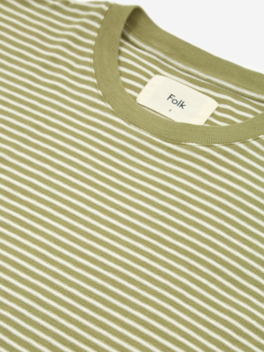 Folk Folk Pencil Stripe Shortsleeve T-Shirt - Off White Olive - White