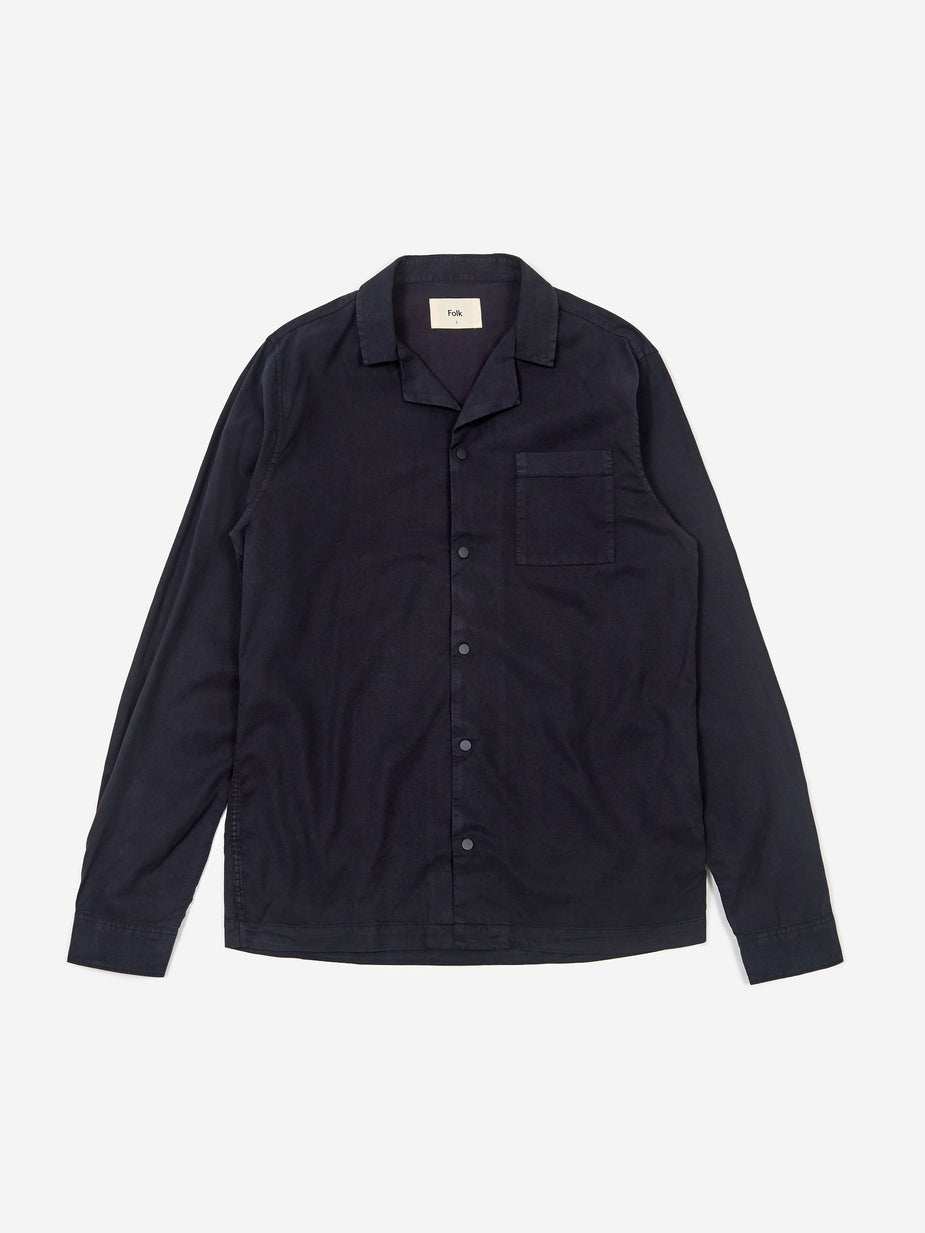 Folk Folk Longsleeve Soft Collar Shirt - Washed Navy - Blue