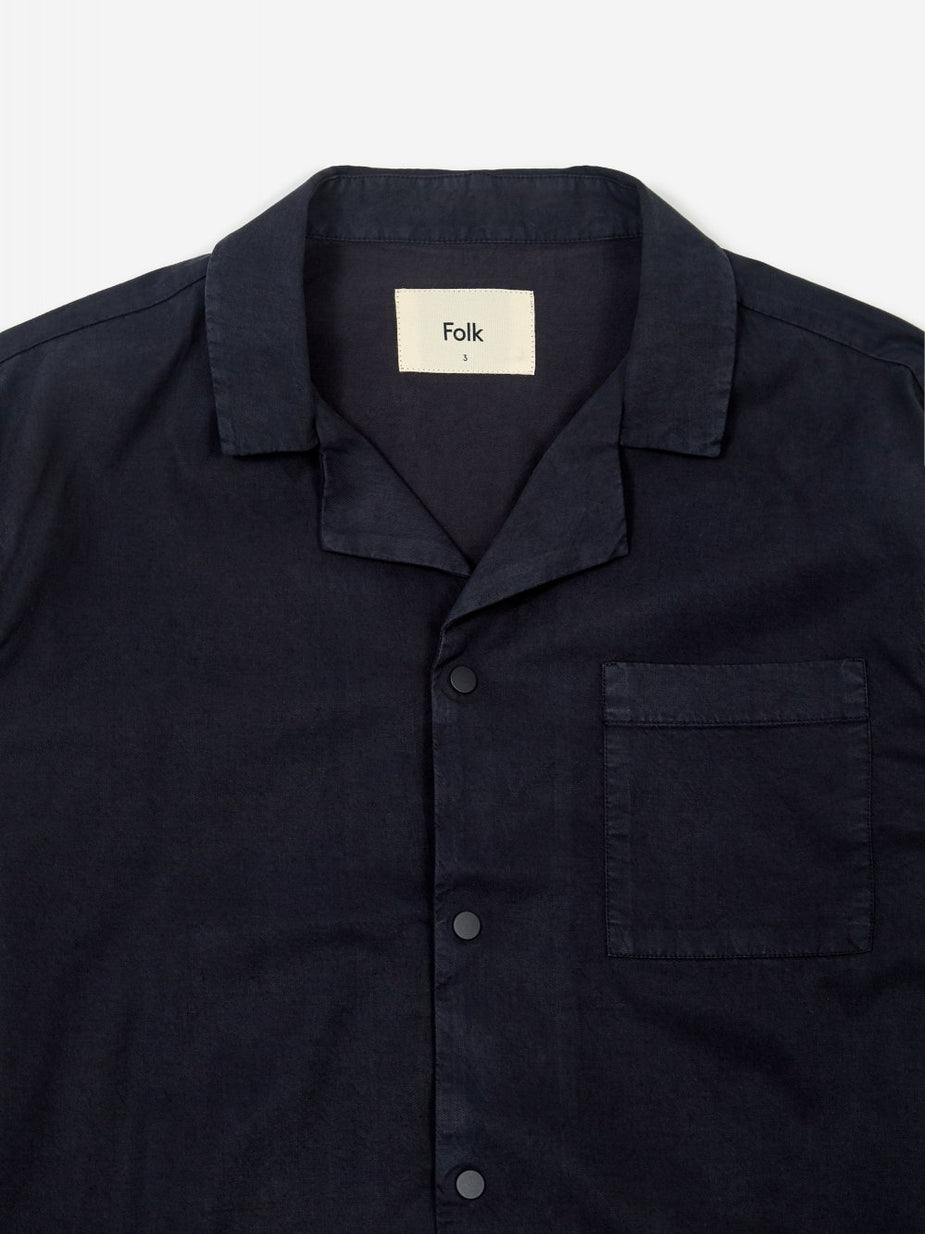Folk Folk Longsleeve Soft Collar Shirt - Washed Navy - Blue