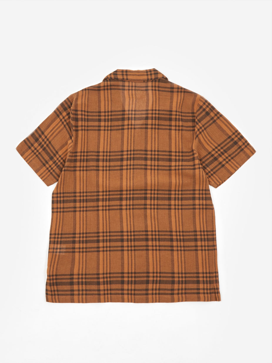 Folk Folk Soft Collar Shortsleeve Shirt - Teak Overdyed Check - Tie-Dye
