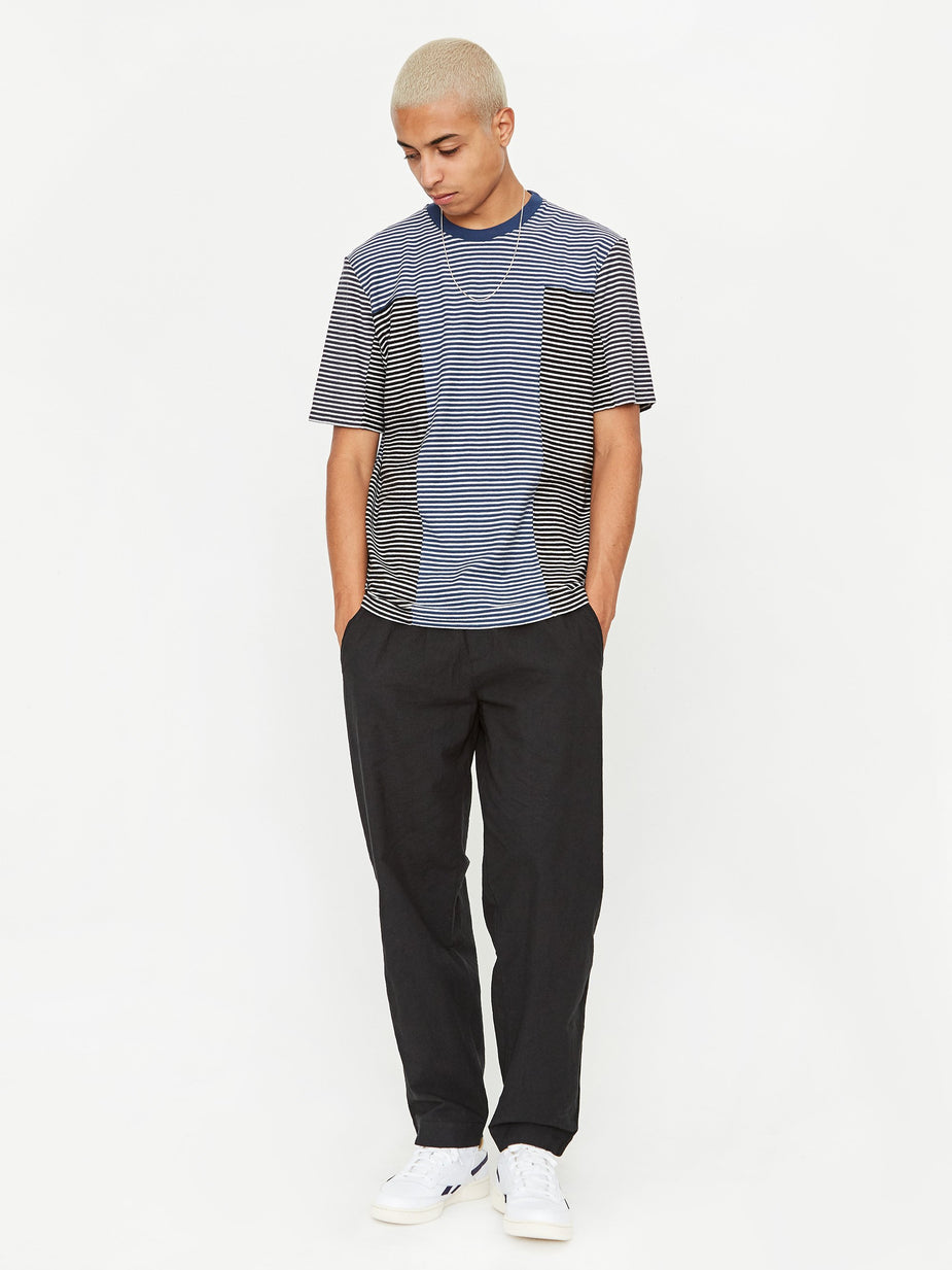 Folk Folk Stagger Stripe Shortsleeve T-Shirt - Multi Stripe Indigo - Blue
