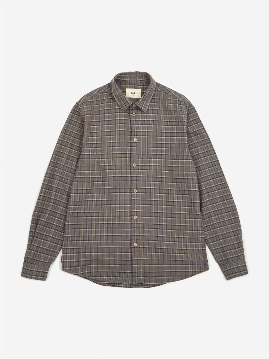 Folk Folk Storm Shirt - Charcoal Grid Check - Grey