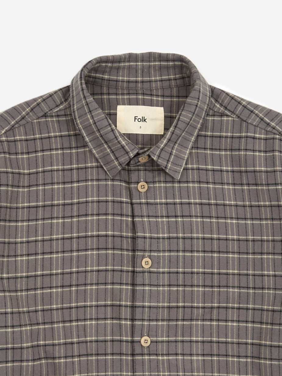 Folk Folk Storm Shirt - Charcoal Grid Check - Grey