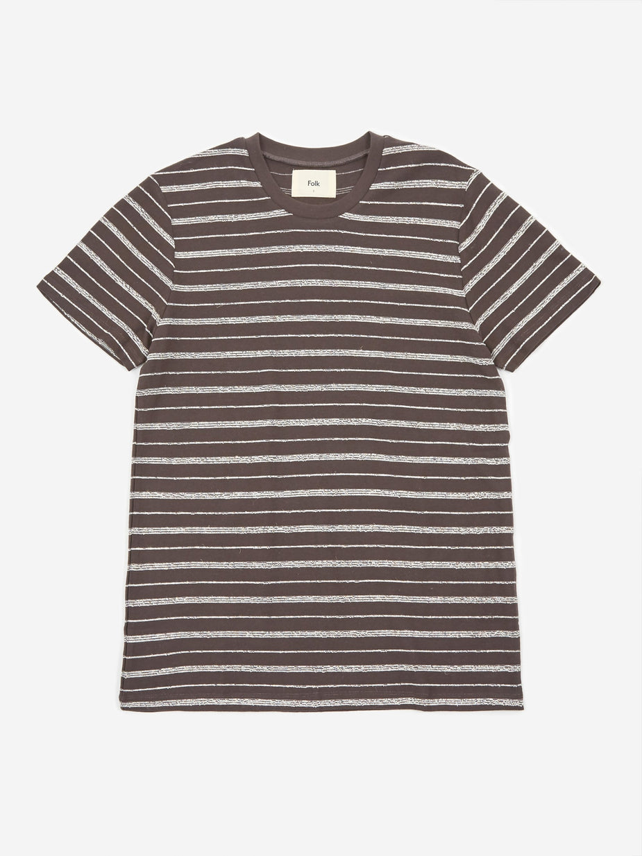 Folk Folk Textured Stripe Shortsleeve Shirt - Charcoal Ecru - Neutrals