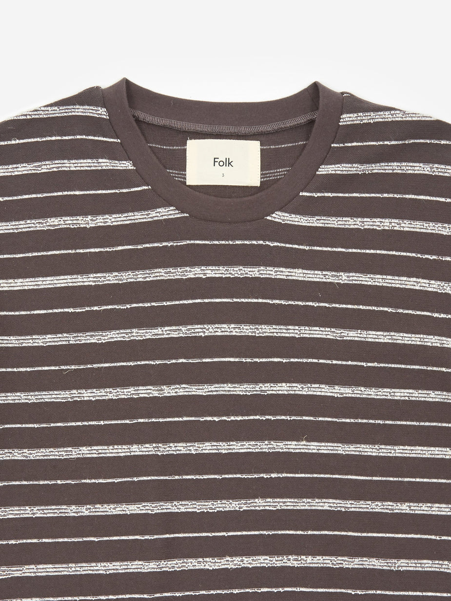 Folk Folk Textured Stripe Shortsleeve Shirt - Charcoal Ecru - Neutrals