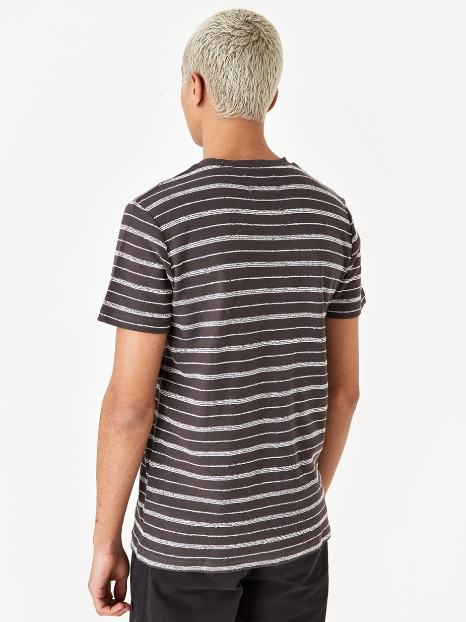 Folk Folk Textured Stripe Shortsleeve Shirt - Charcoal Ecru - Neutrals
