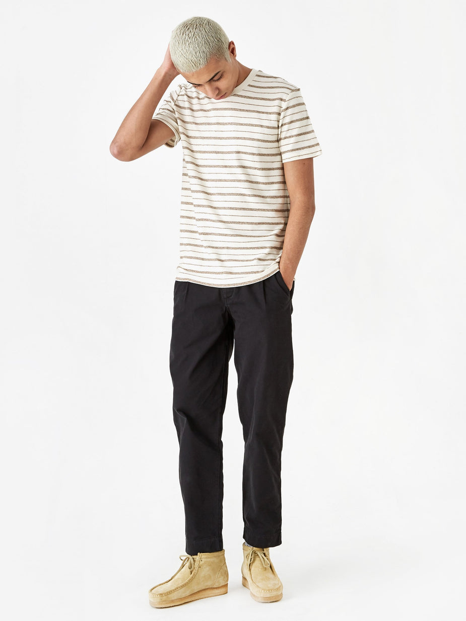 Folk Folk Textured Stripe Shortsleeve Shirt - Ecru Woad - Neutrals