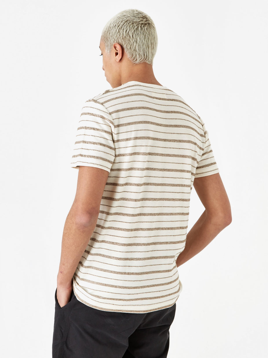Folk Folk Textured Stripe Shortsleeve Shirt - Ecru Woad - Neutrals