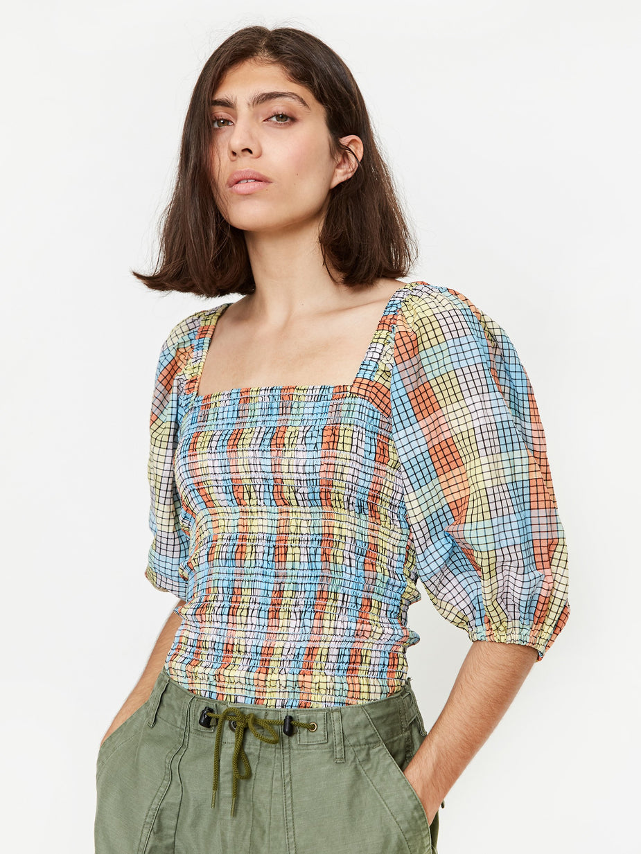 Ganni Ganni Cotton Seersucker Check Top - Multicolour - Multi