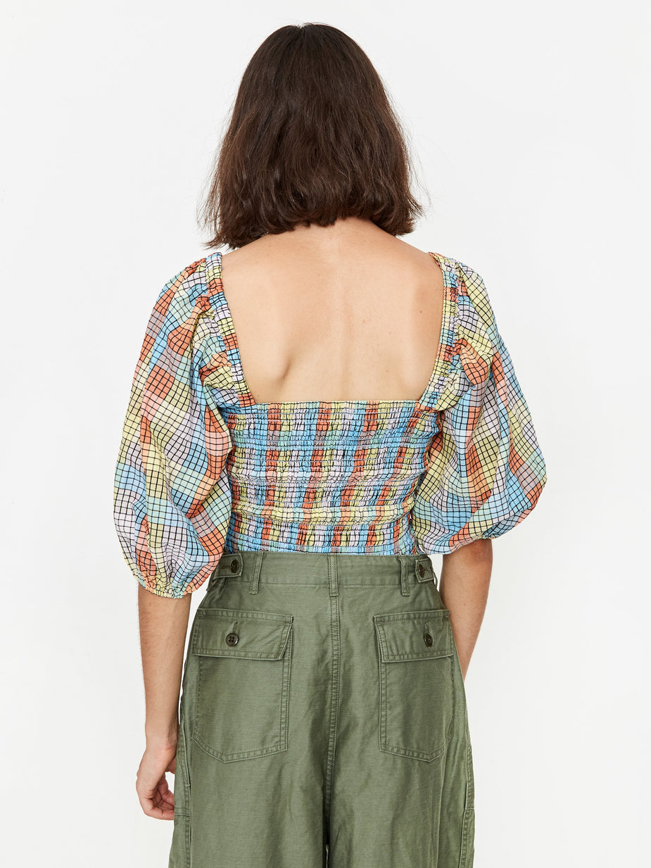 Ganni Ganni Cotton Seersucker Check Top - Multicolour - Multi