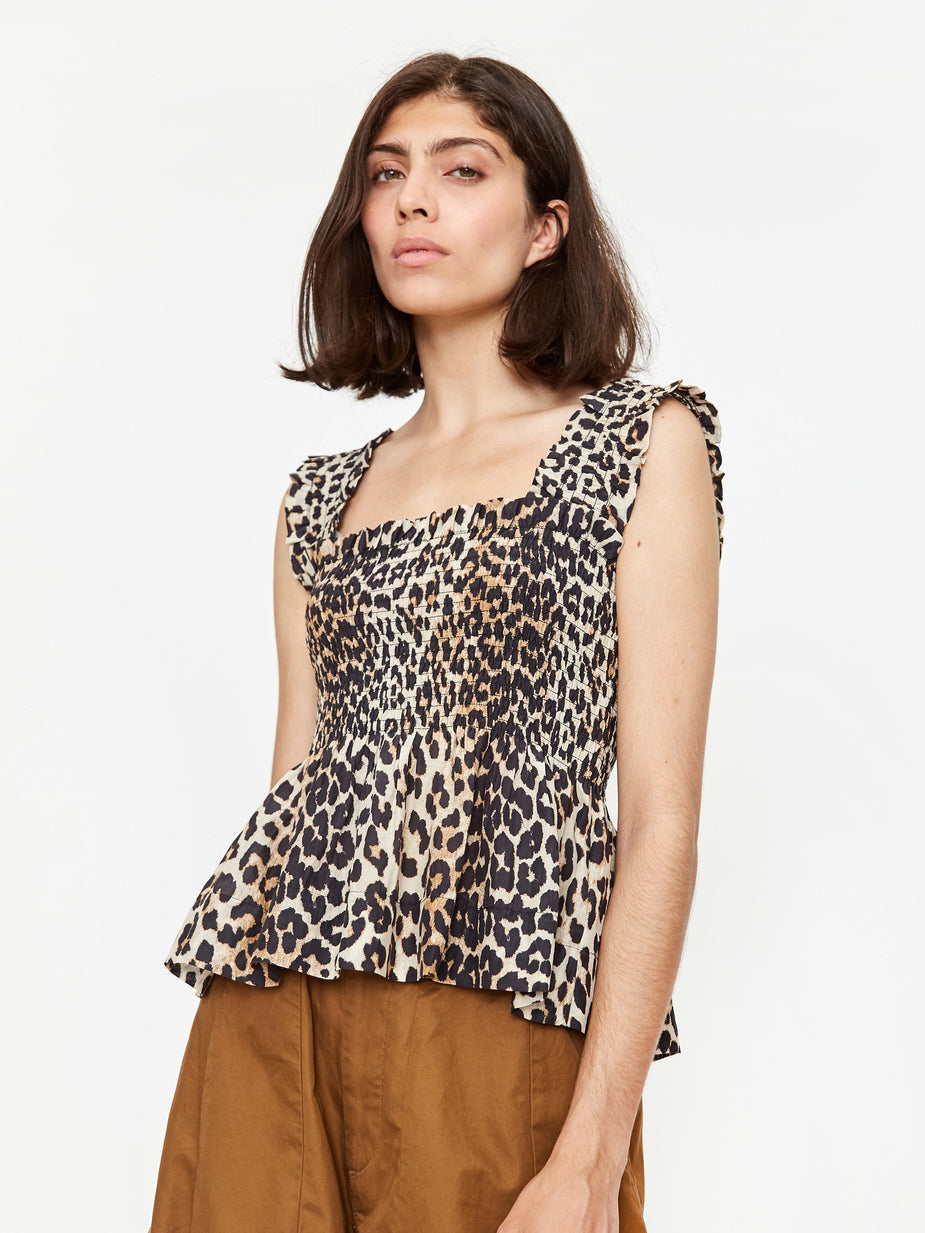 Ganni Ganni Cotton Silk Top - Leopard - Animal Print