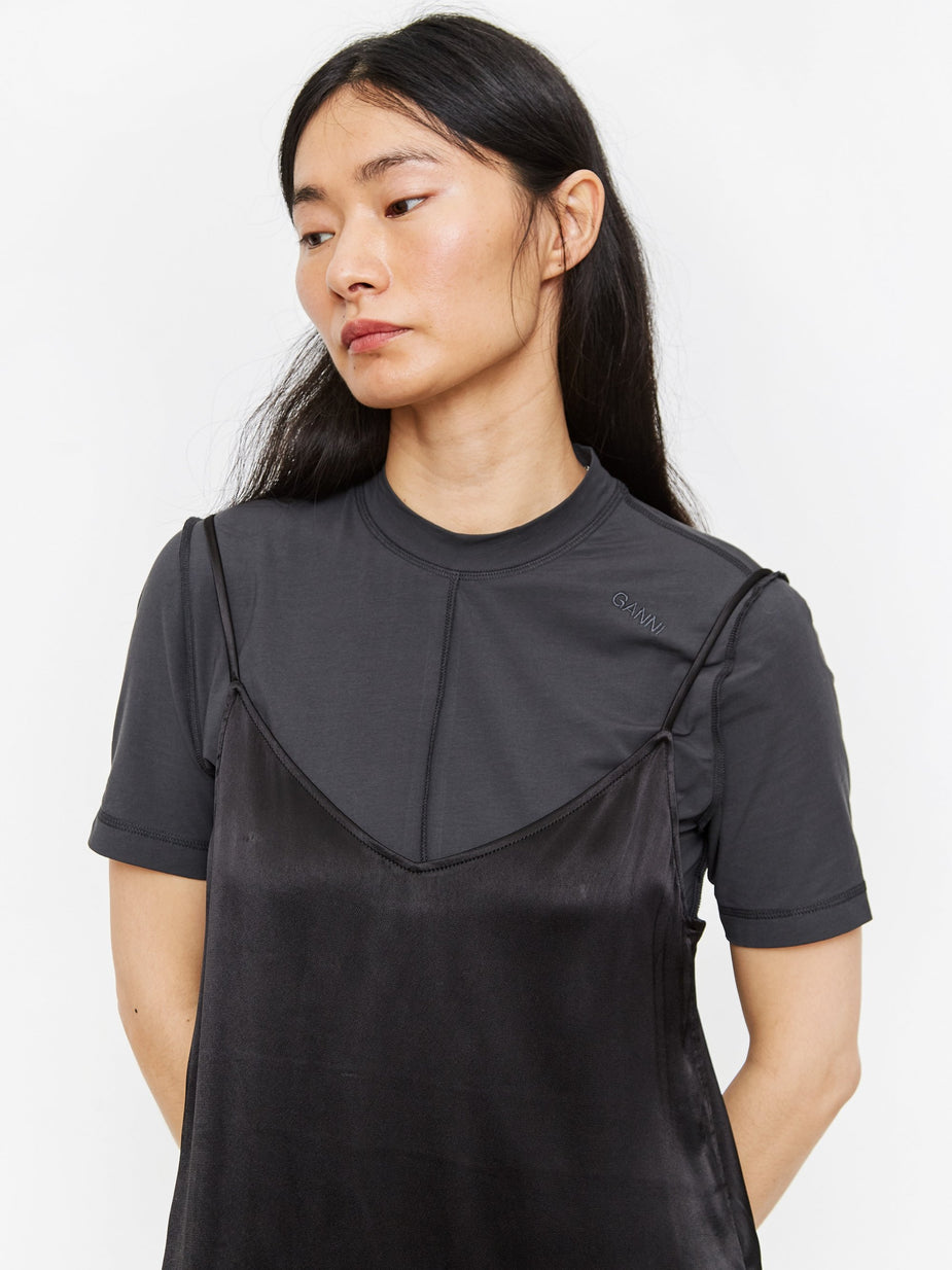 Ganni Ganni Heavy Satin Dress - Black - Black