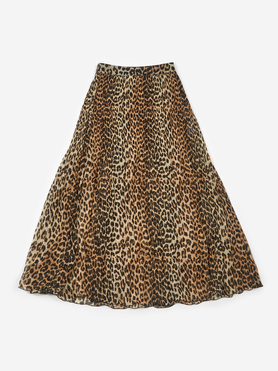 Ganni Ganni Pleated Georgette Skirt - Leopard - Animal Print
