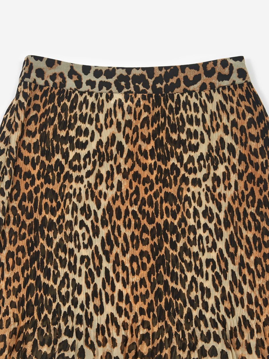 Ganni Ganni Pleated Georgette Skirt - Leopard - Animal Print