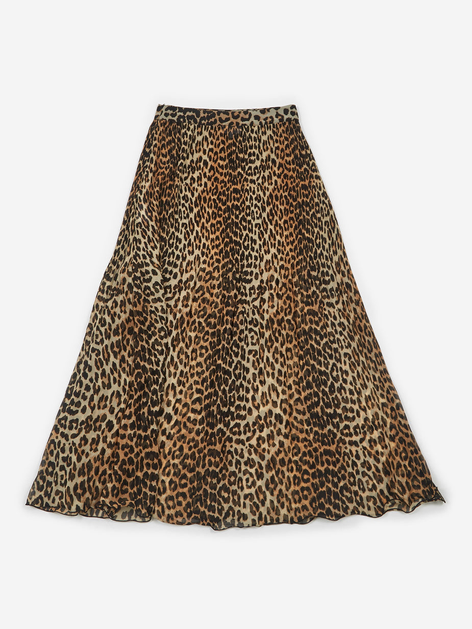 Ganni Ganni Pleated Georgette Skirt - Leopard - Animal Print