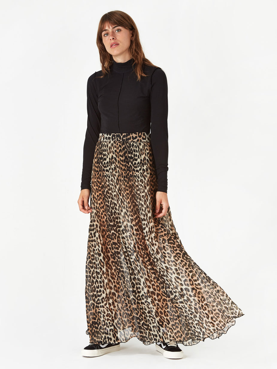 Ganni Ganni Pleated Georgette Skirt - Leopard - Animal Print