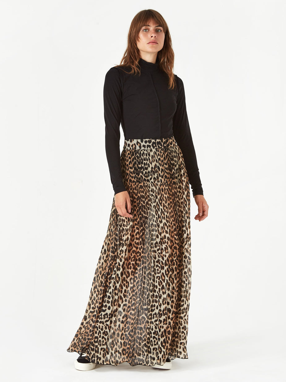 Ganni Ganni Pleated Georgette Skirt - Leopard - Animal Print