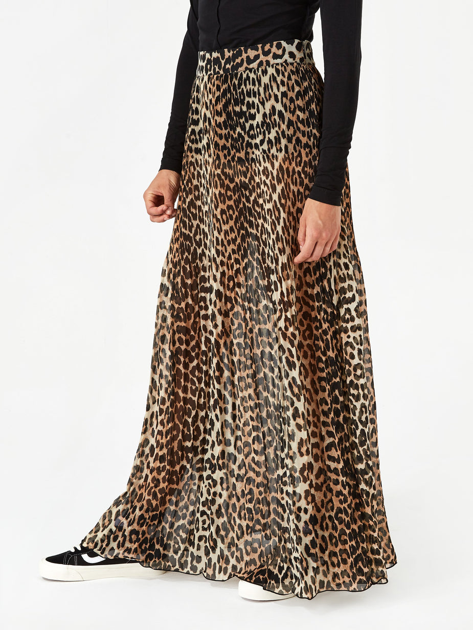 Ganni Ganni Pleated Georgette Skirt - Leopard - Animal Print